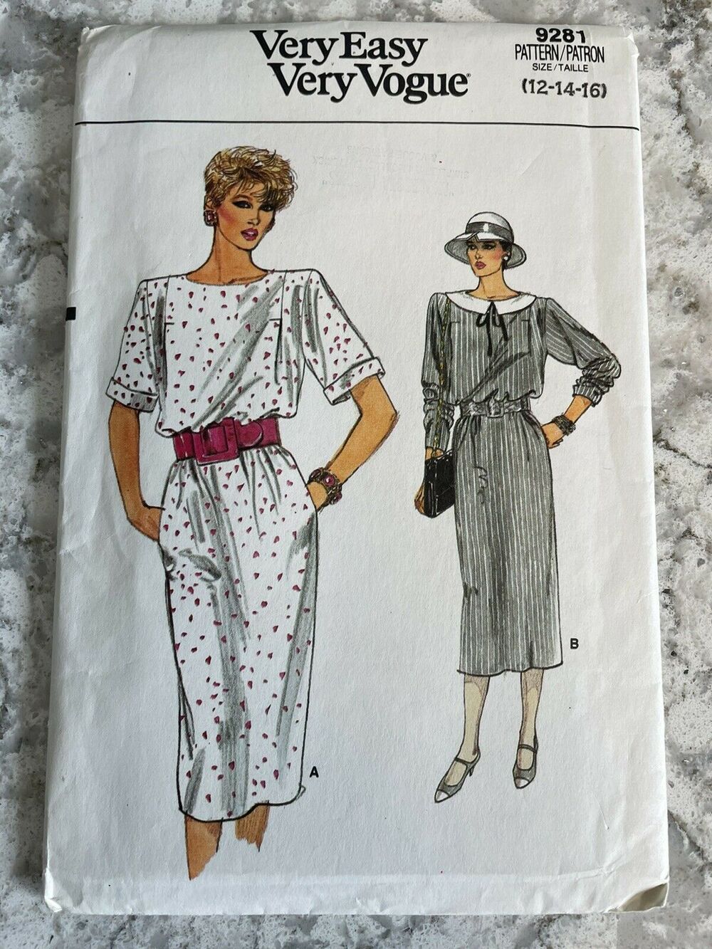 VOGUE #9281 - LADIES PRETTY & MODEST-KNEE LENGTH DRESS PATTERN 12-14-16
